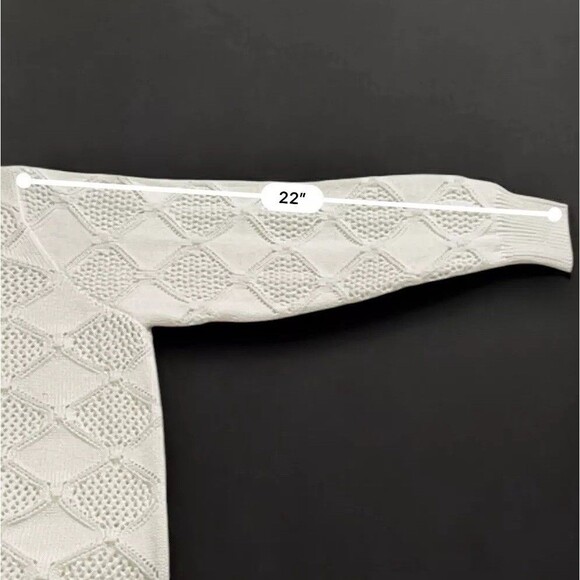 Oversized Crew Neck Ivory Knit Sweater Diamond Pattern Novelty Stitch Women’s 1X - Picture 9 of 10